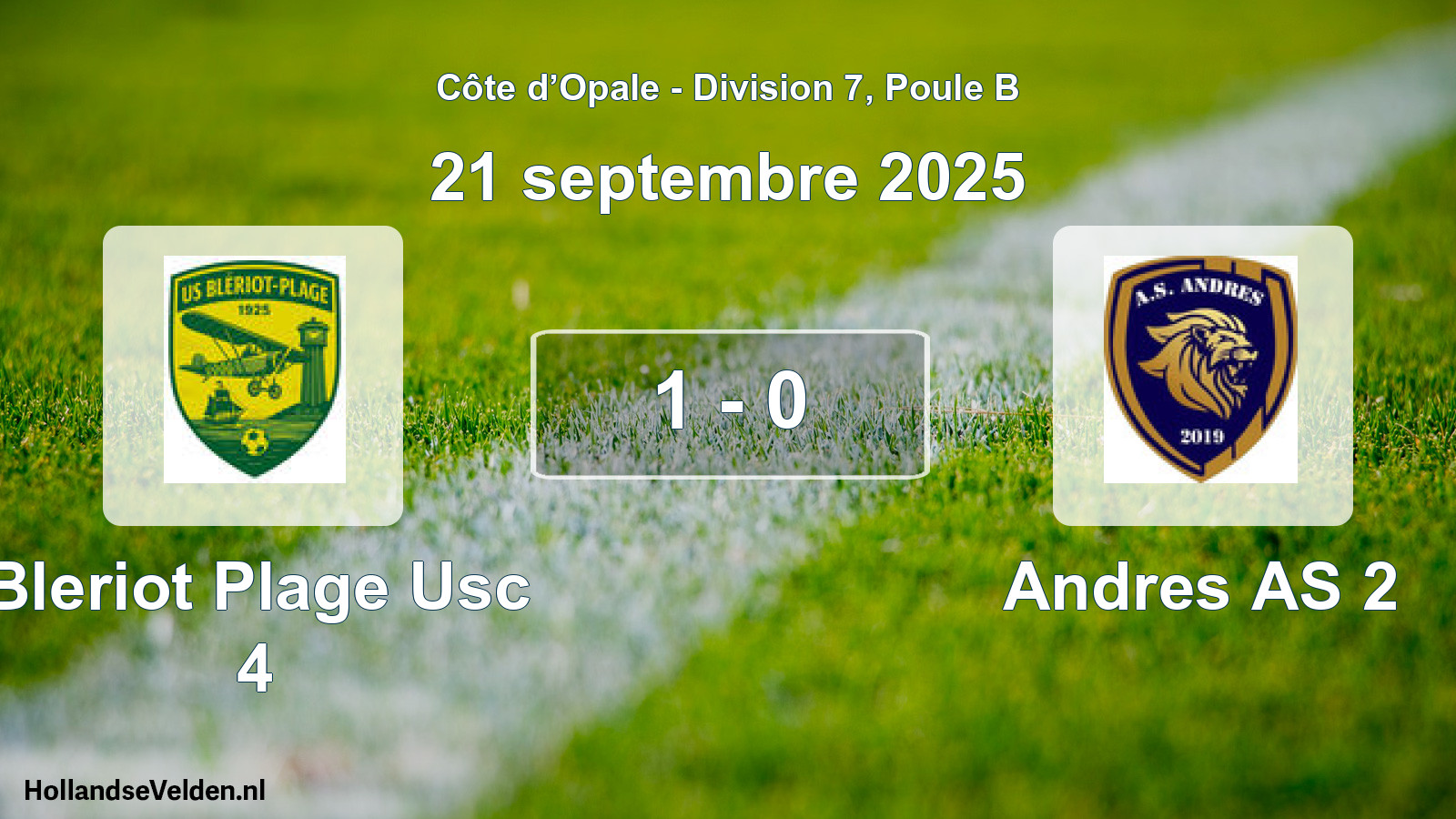 Match joué: Bleriot Plage Usc 4 - Andres AS 2 1 - 0 (21 septembre 2025)