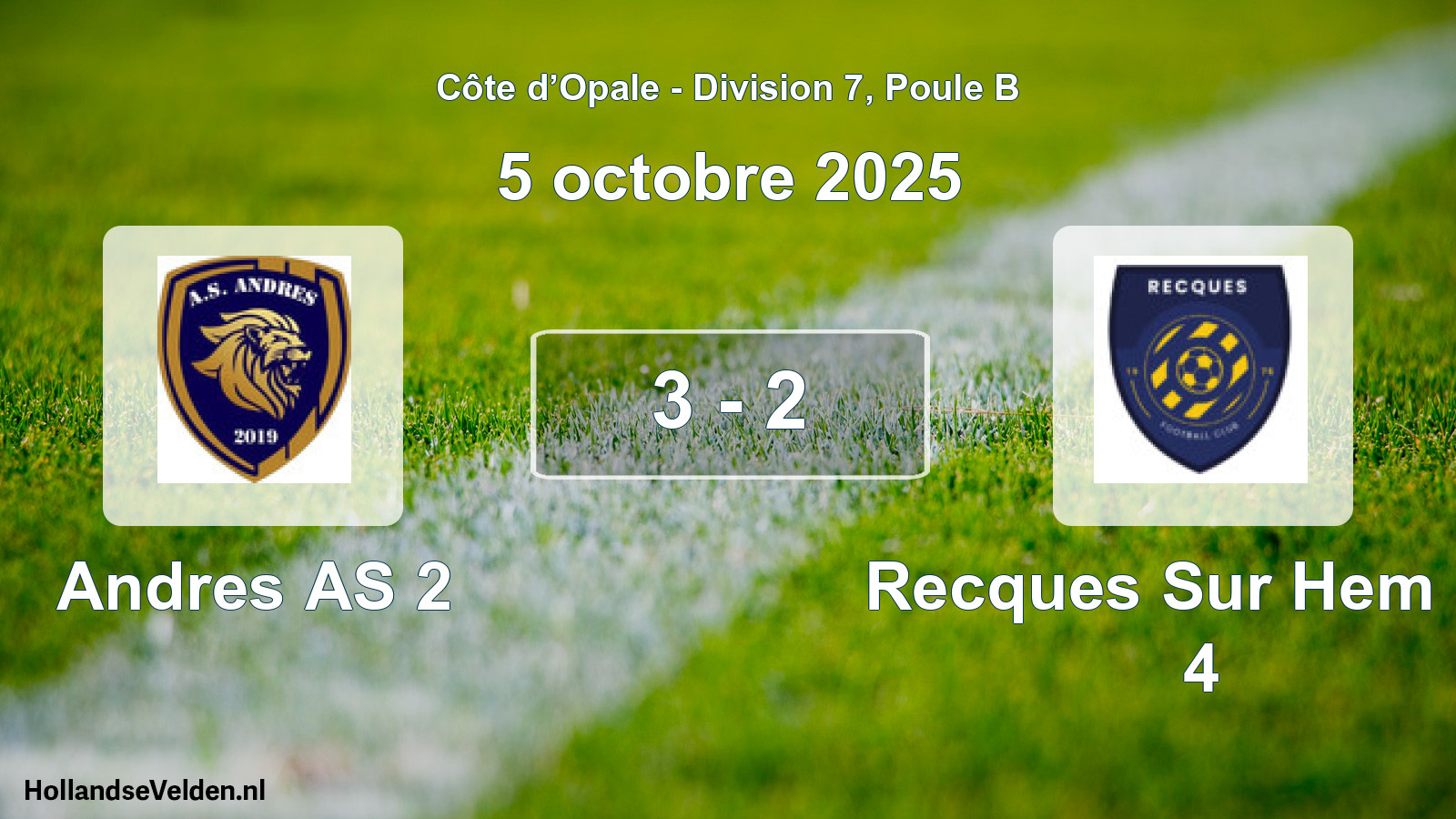 Match joué: Andres AS 2 - Recques Sur Hem FC 4 3 - 2 (5 octobre 2025)