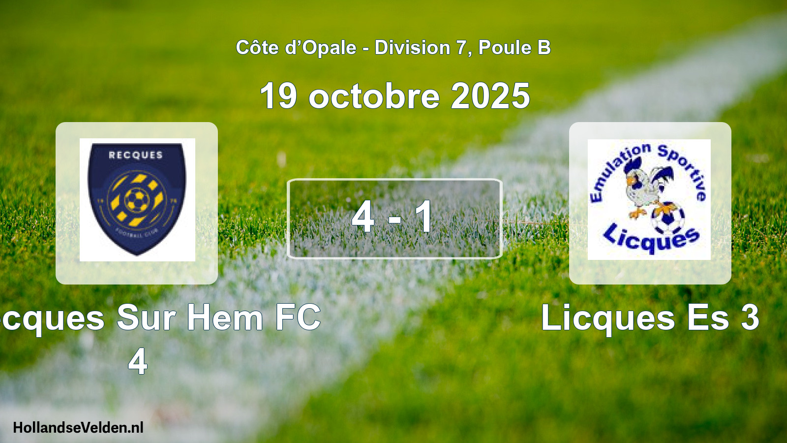 Match joué: Recques Sur Hem FC 4 - Licques Es 3 4 - 1 (19 octobre 2025)