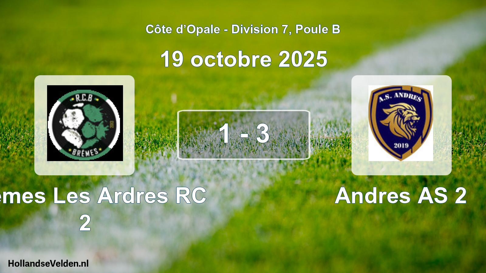 Match joué: Bremes Les Ardres RC 2 - Andres AS 2 1 - 3 (19 octobre 2025)