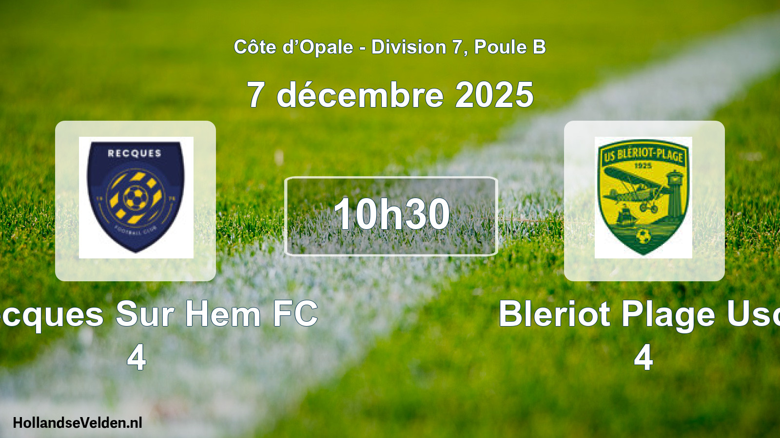 Match programmé: Recques Sur Hem FC 4 - Bleriot Plage Usc 4 (7 décembre 2025)