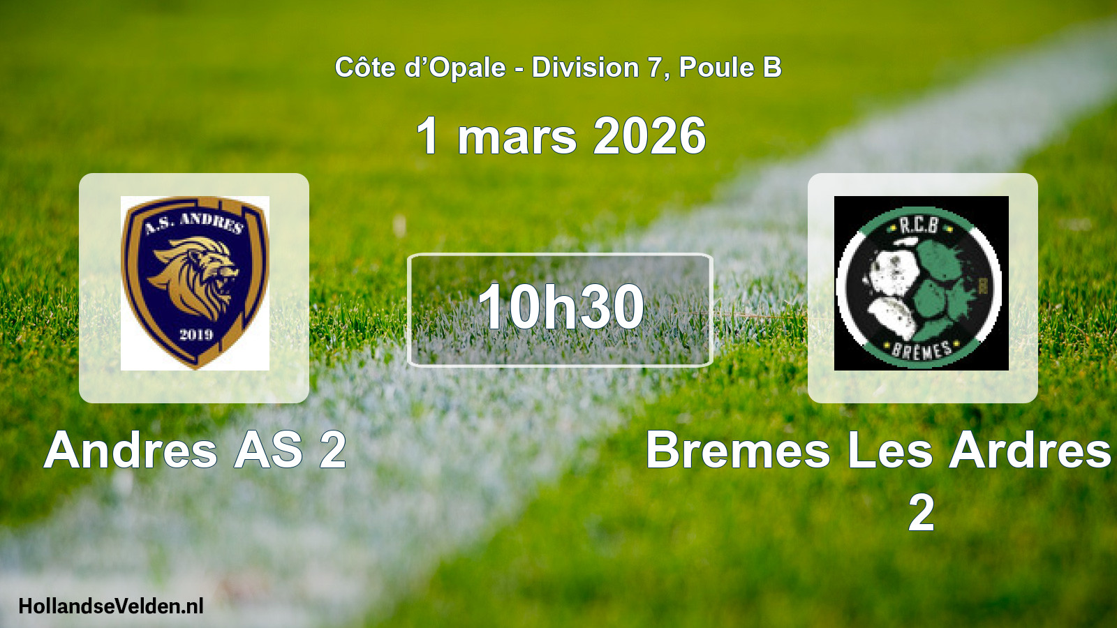 Match programmé: Andres AS 2 - Bremes Les Ardres RC 2 (1 mars 2026)