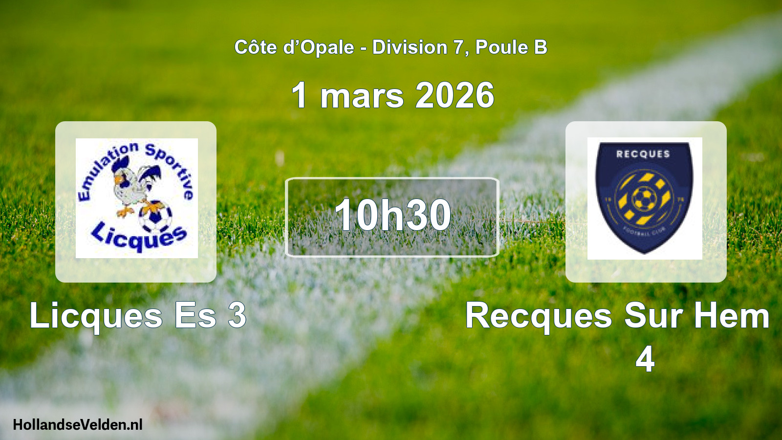 Match programmé: Licques Es 3 - Recques Sur Hem FC 4 (1 mars 2026)