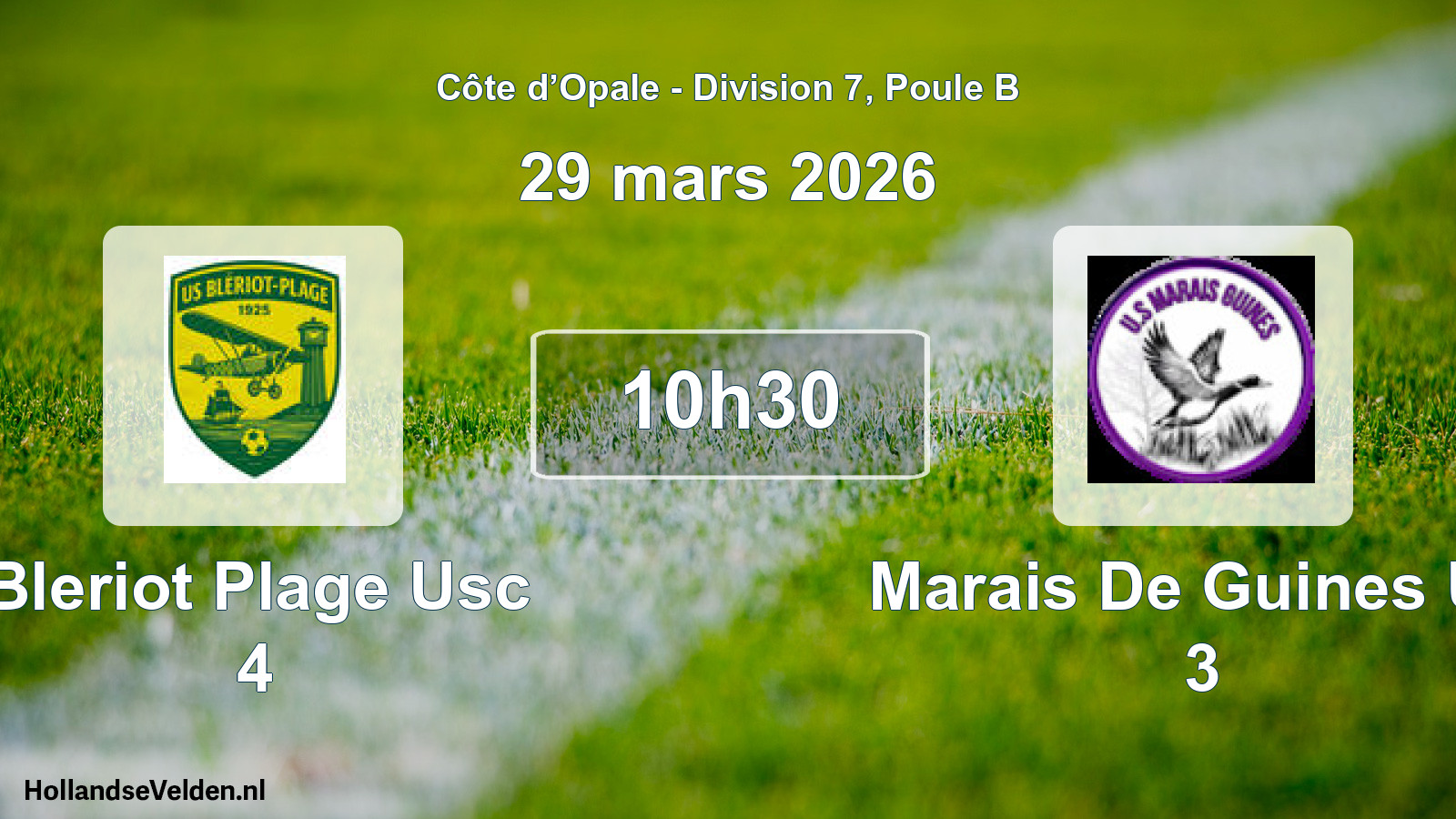 Match programmé: Bleriot Plage Usc 4 - Marais De Guines US 3 (29 mars 2026)