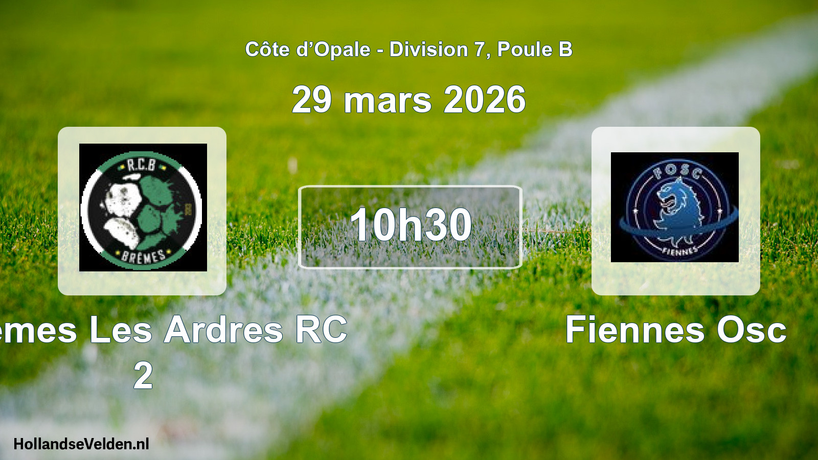 Match programmé: Bremes Les Ardres RC 2 - Fiennes Osc (29 mars 2026)