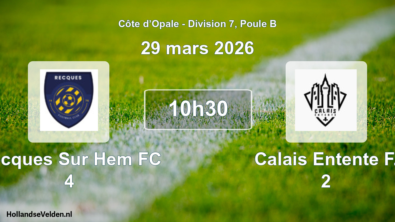Match programmé: Recques Sur Hem FC 4 - Calais Entente F. 2 (29 mars 2026)