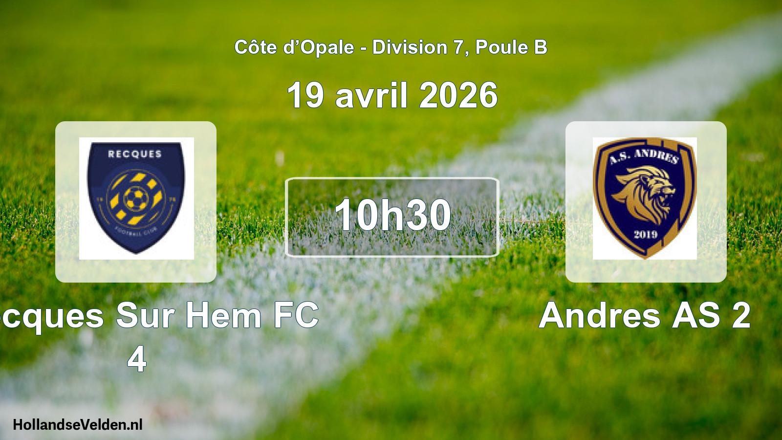 Match programmé: Recques Sur Hem FC 4 - Andres AS 2 (19 avril 2026)