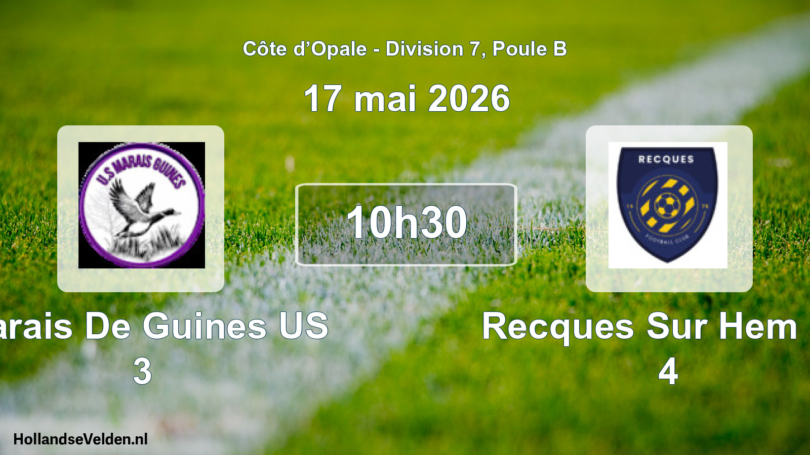 Match programmé: Marais De Guines US 3 - Recques Sur Hem FC 4 (17 mai 2026)