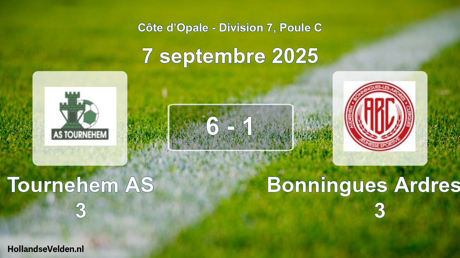 Total number of matches played: Tournehem AS 3 - Bonningues Ardres JS 3 6 - 1 (7 September 2025)