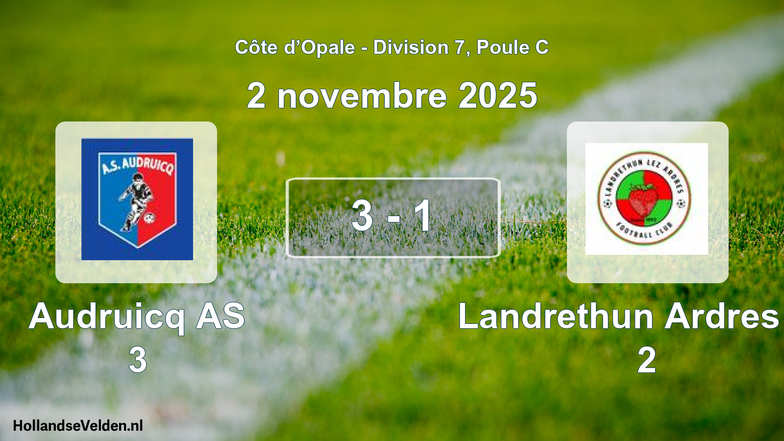 Gespeelde wedstrijd: Audruicq AS 3 - Landrethun Ardres FC 2 3 - 1 (2 november 2025)
