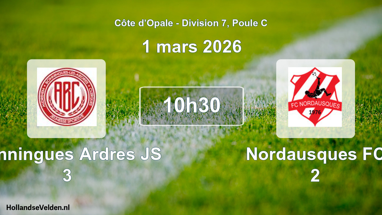Match programmé: Bonningues Ardres JS 3 - Nordausques FC 2 (1 mars 2026)