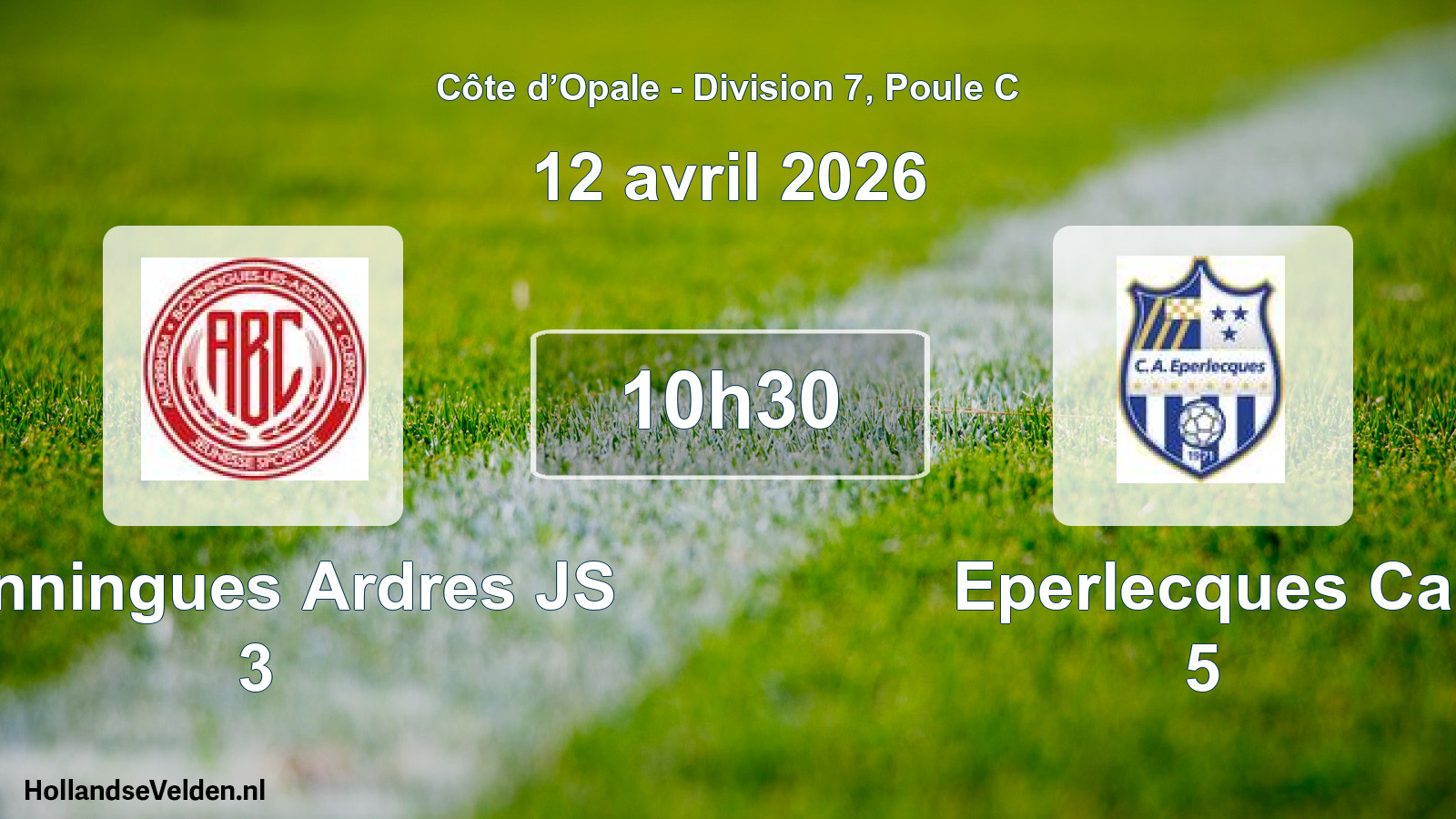 Match programmé: Bonningues Ardres JS 3 - Eperlecques Ca 5 (12 avril 2026)