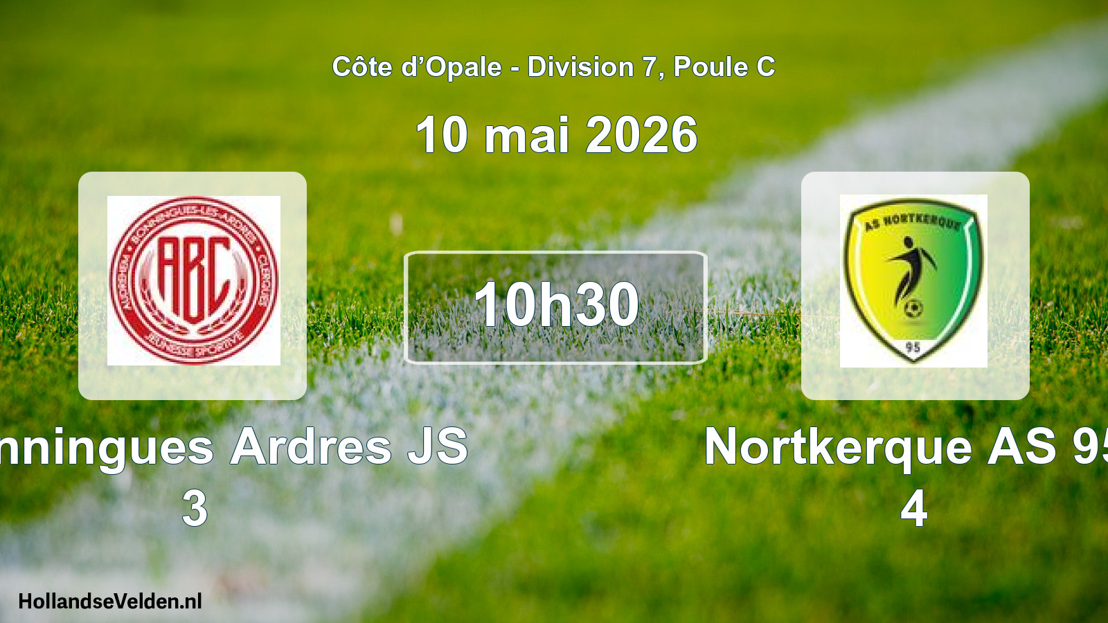 Match programmé: Bonningues Ardres JS 3 - Nortkerque AS 95 4 (10 mai 2026)
