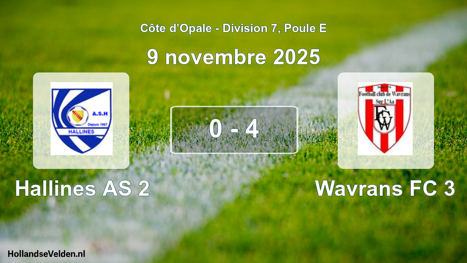 Match joué: Hallines AS 2 - Wavrans FC 3 0 - 4 (9 novembre 2025)