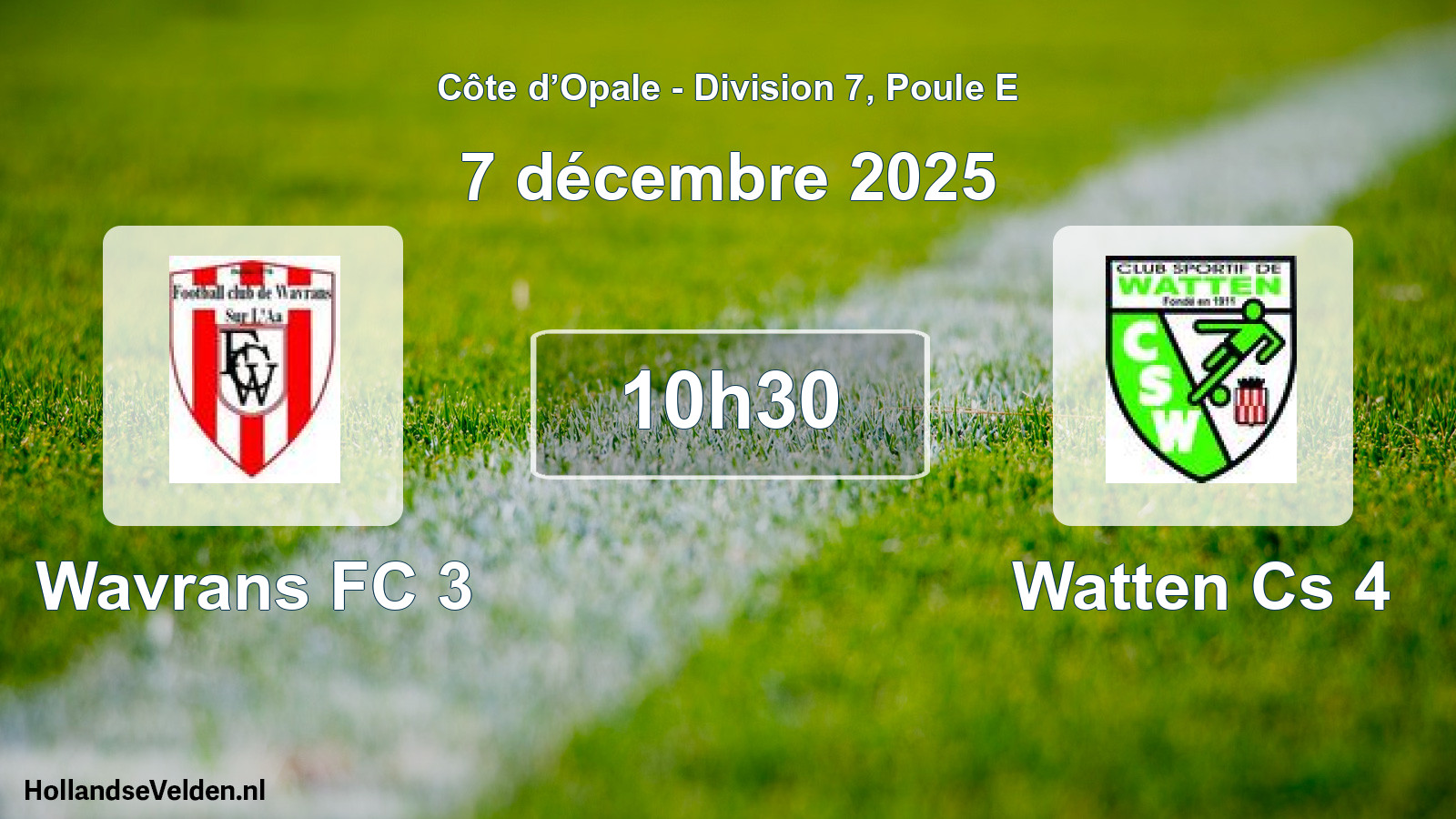 Match programmé: Wavrans FC 3 - Watten Cs 4 (7 décembre 2025)
