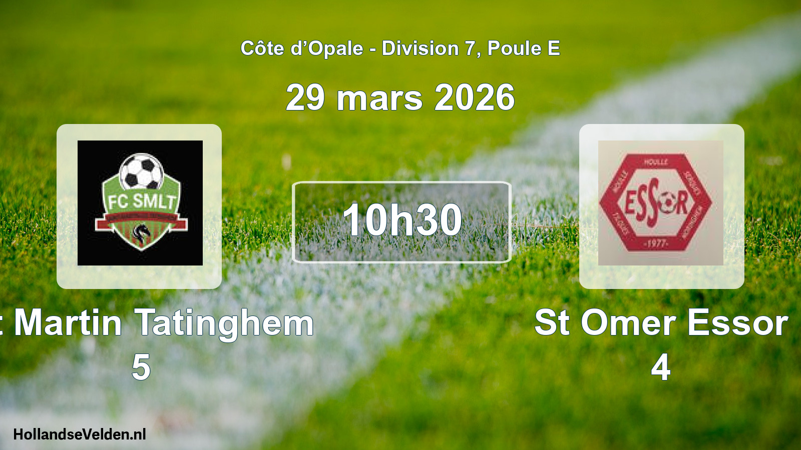 Match programmé: St Martin Tatinghem 5 - St Omer Essor 4 (29 mars 2026)