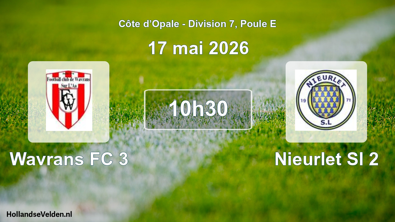 Match programmé: Wavrans FC 3 - Nieurlet Sl 2 (17 mai 2026)