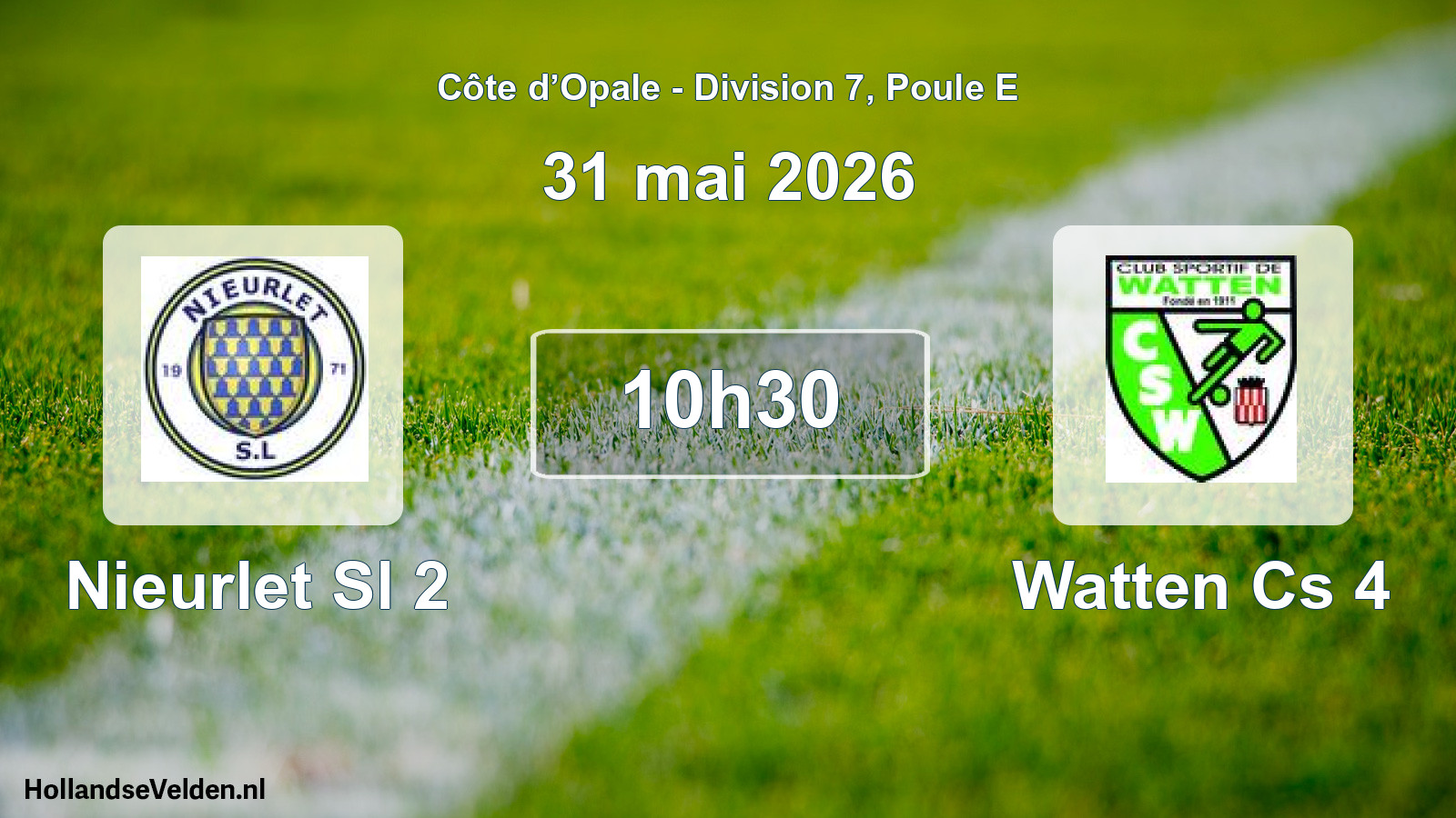 Match programmé: Nieurlet Sl 2 - Watten Cs 4 (31 mai 2026)