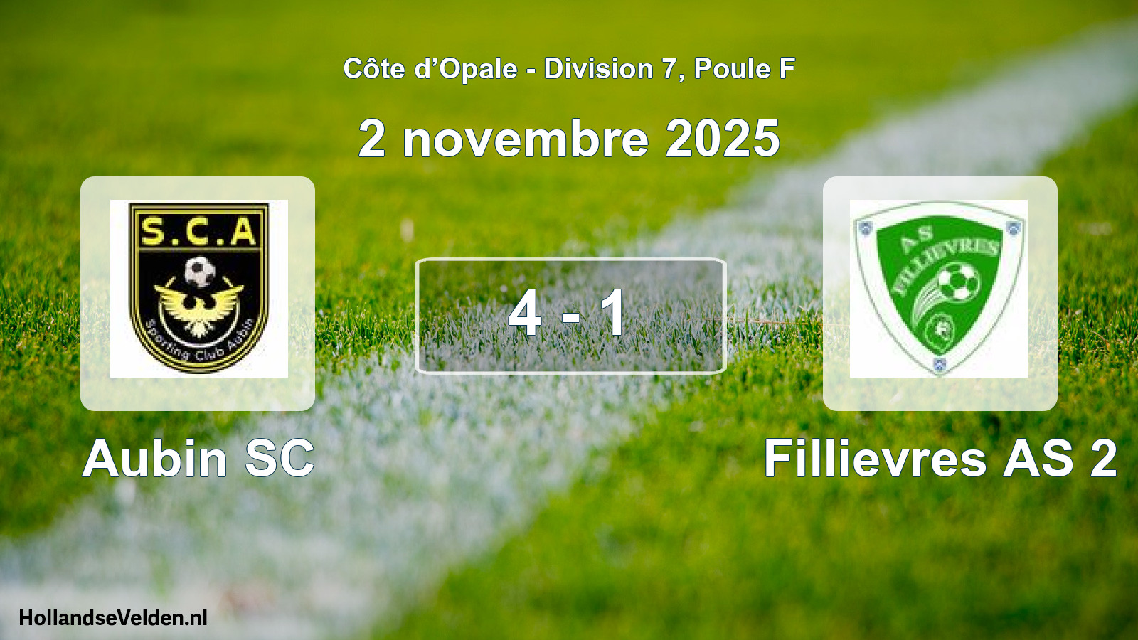 Match joué: Aubin SC - Fillievres AS 2 4 - 1 (2 novembre 2025)