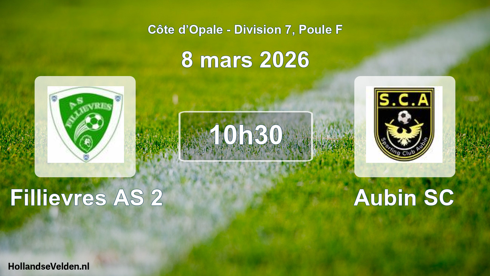 Match programmé: Fillievres AS 2 - Aubin SC (8 mars 2026)