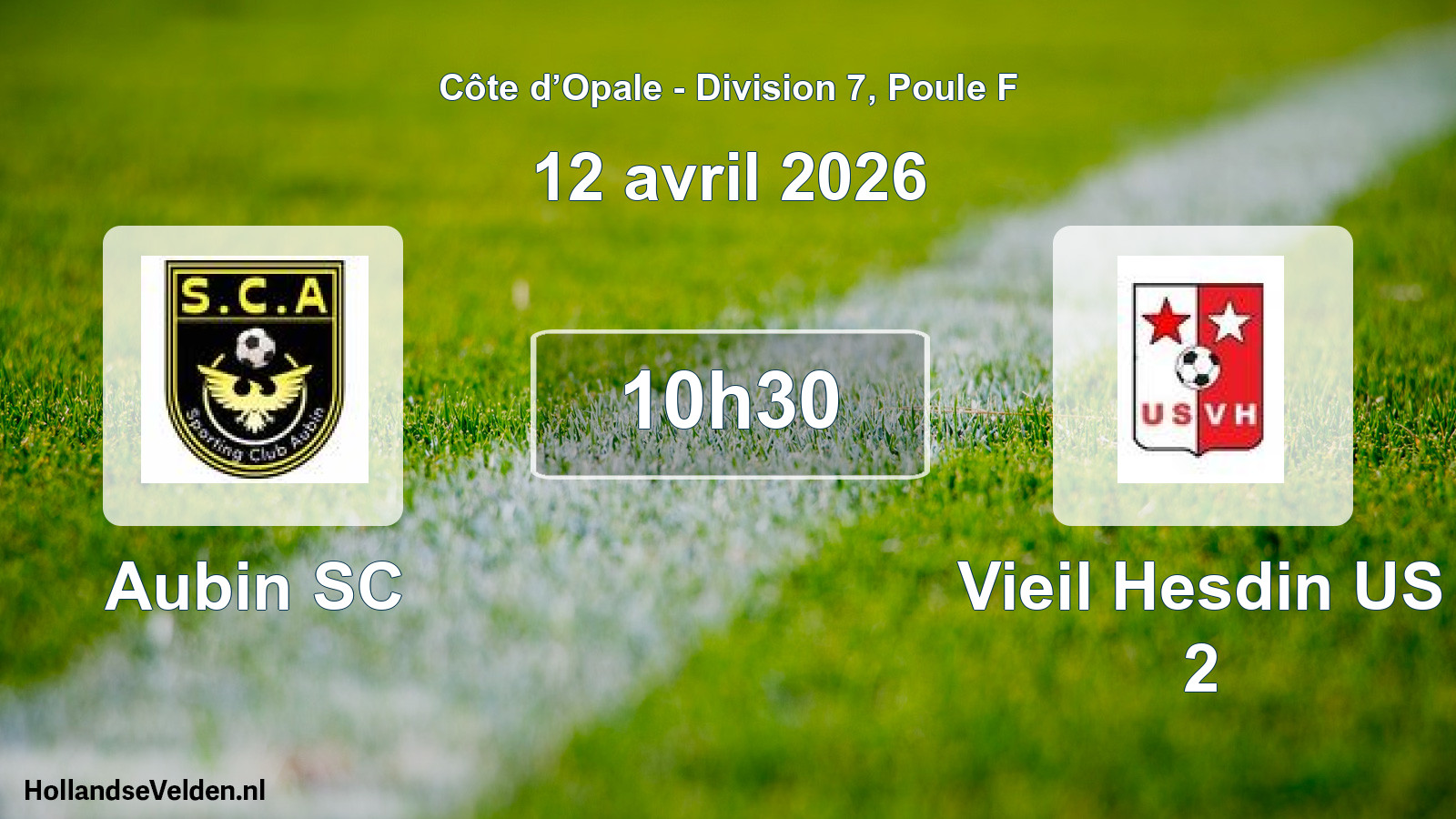 Match programmé: Aubin SC - Vieil Hesdin US 2 (12 avril 2026)