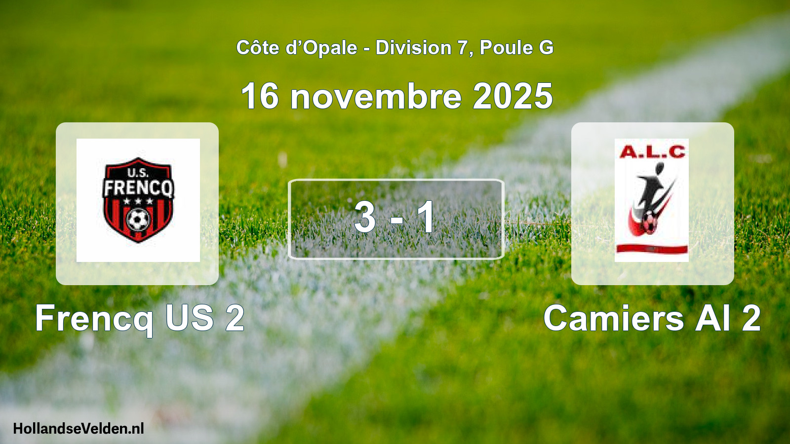 Match joué: Frencq US 2 - Camiers Al 2 3 - 1 (16 novembre 2025)