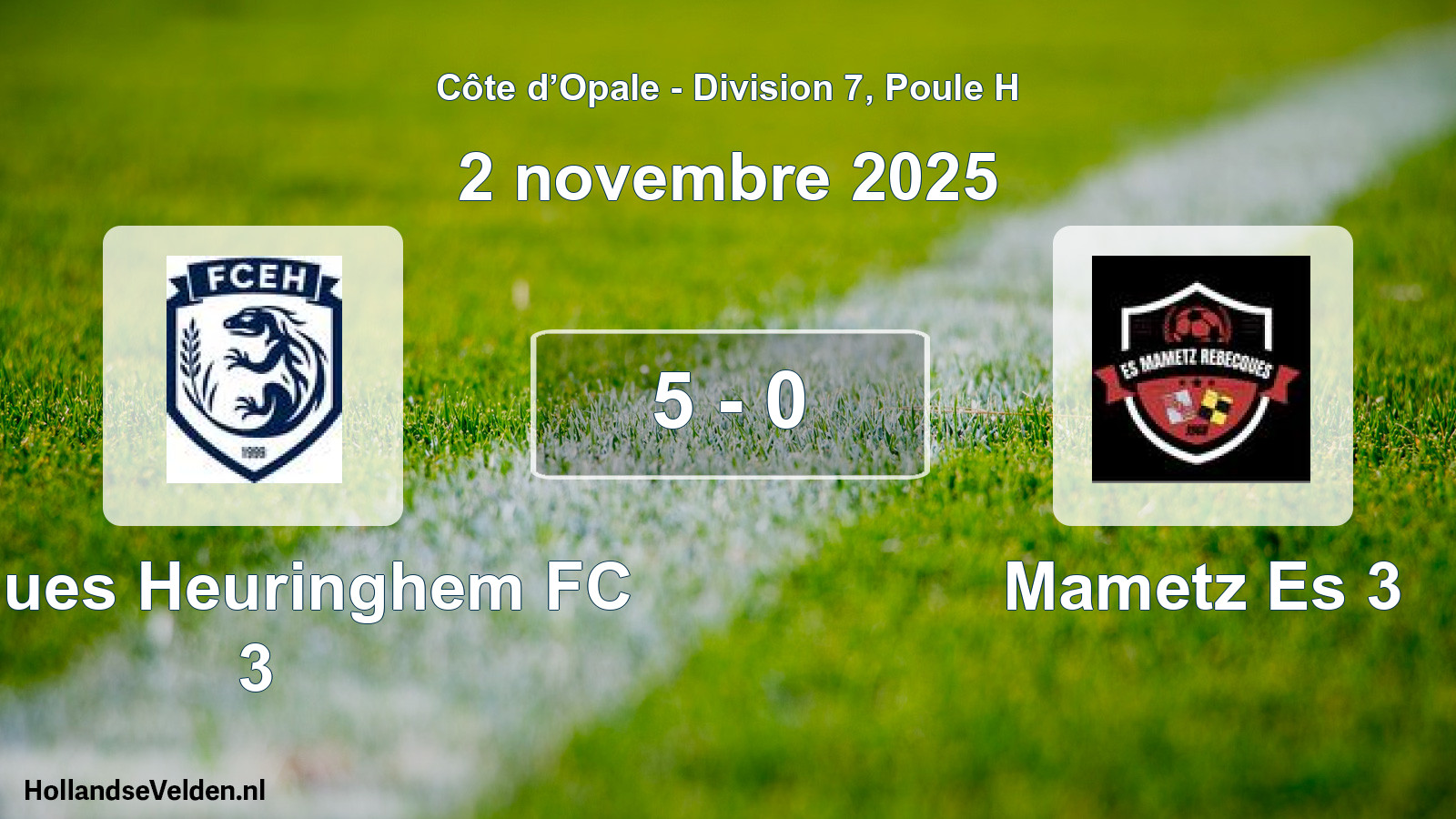 Match joué: Ecques Heuringhem FC 3 - Mametz Es 3 5 - 0 (2 novembre 2025)
