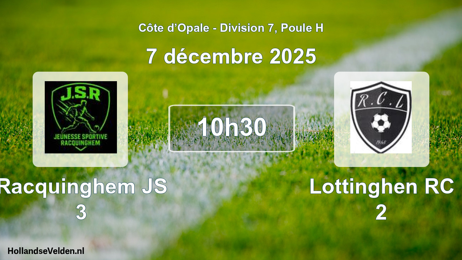 Match programmé: Racquinghem JS 3 - Lottinghen RC 2 (7 décembre 2025)
