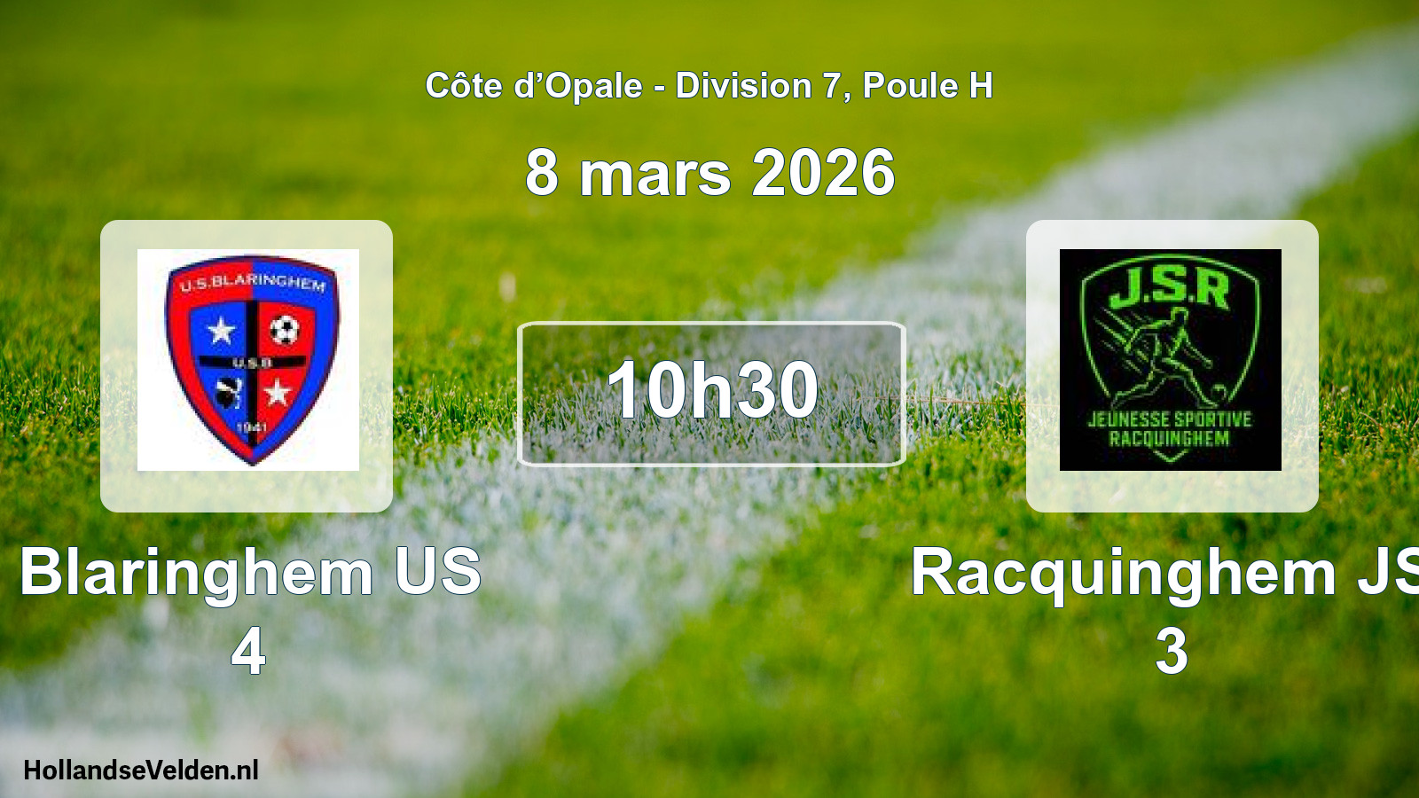 Match programmé: Blaringhem US 4 - Racquinghem JS 3 (8 mars 2026)