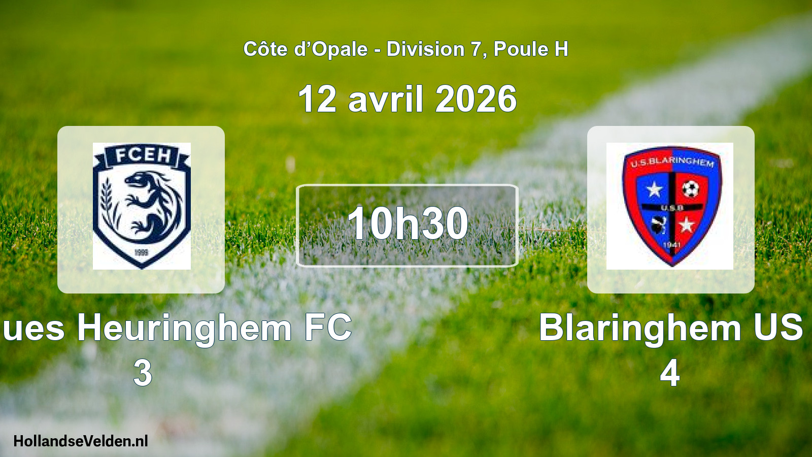 Match programmé: Ecques Heuringhem FC 3 - Blaringhem US 4 (12 avril 2026)