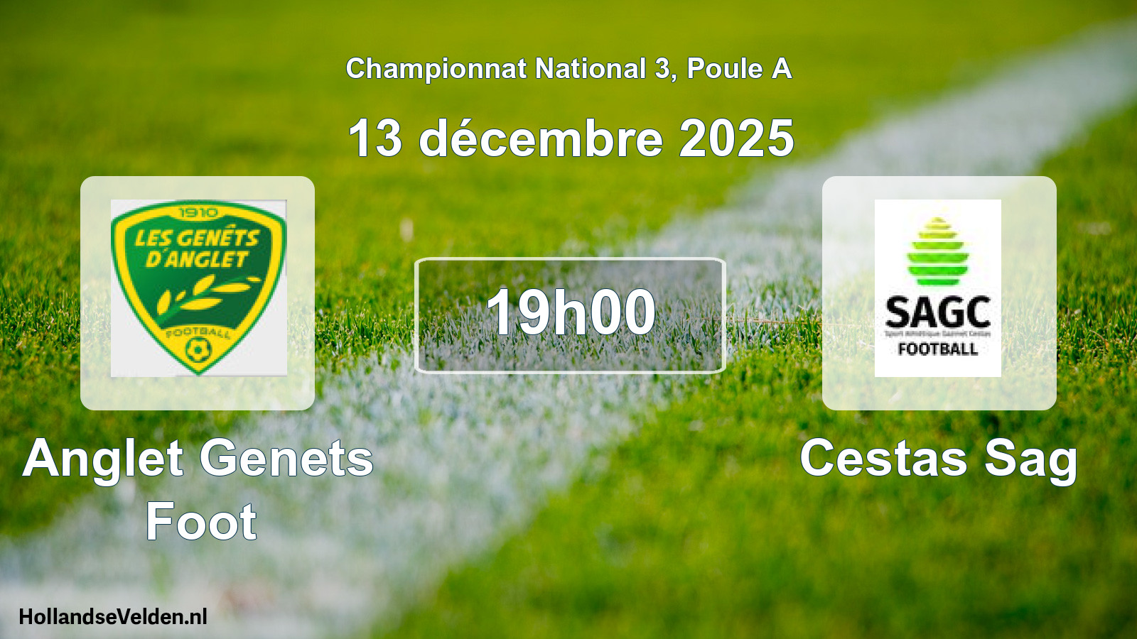 Geplande wedstrijd: Anglet Genets Foot - Cestas Sag (13 décembre 2025)