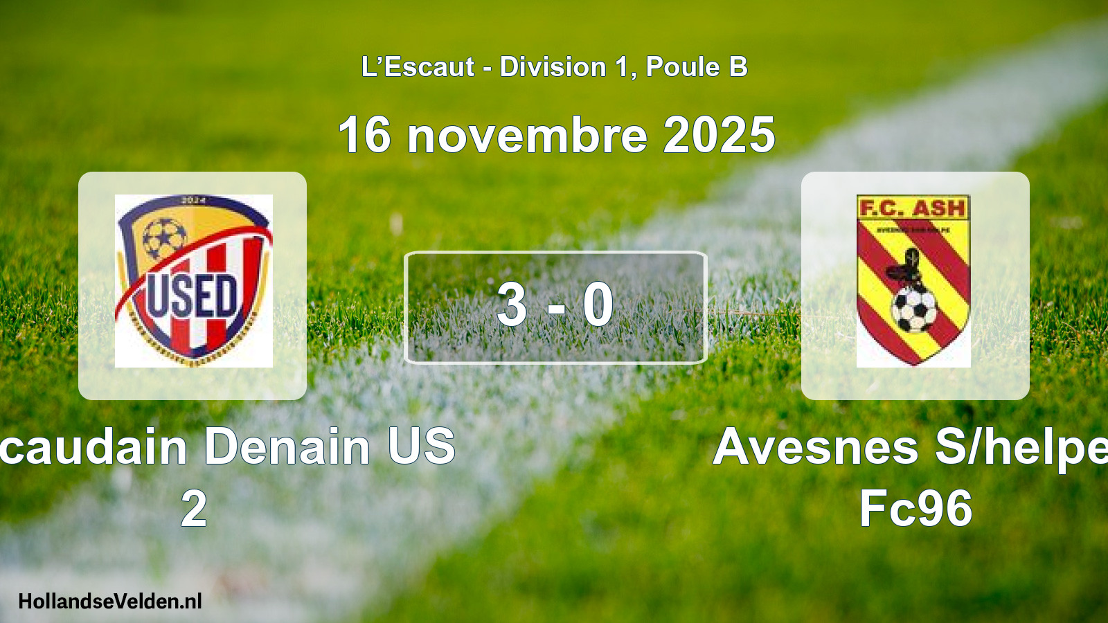Match joué: Escaudain Denain US 2 - Avesnes S/helpe Fc96 3 - 0 (16 novembre 2025)