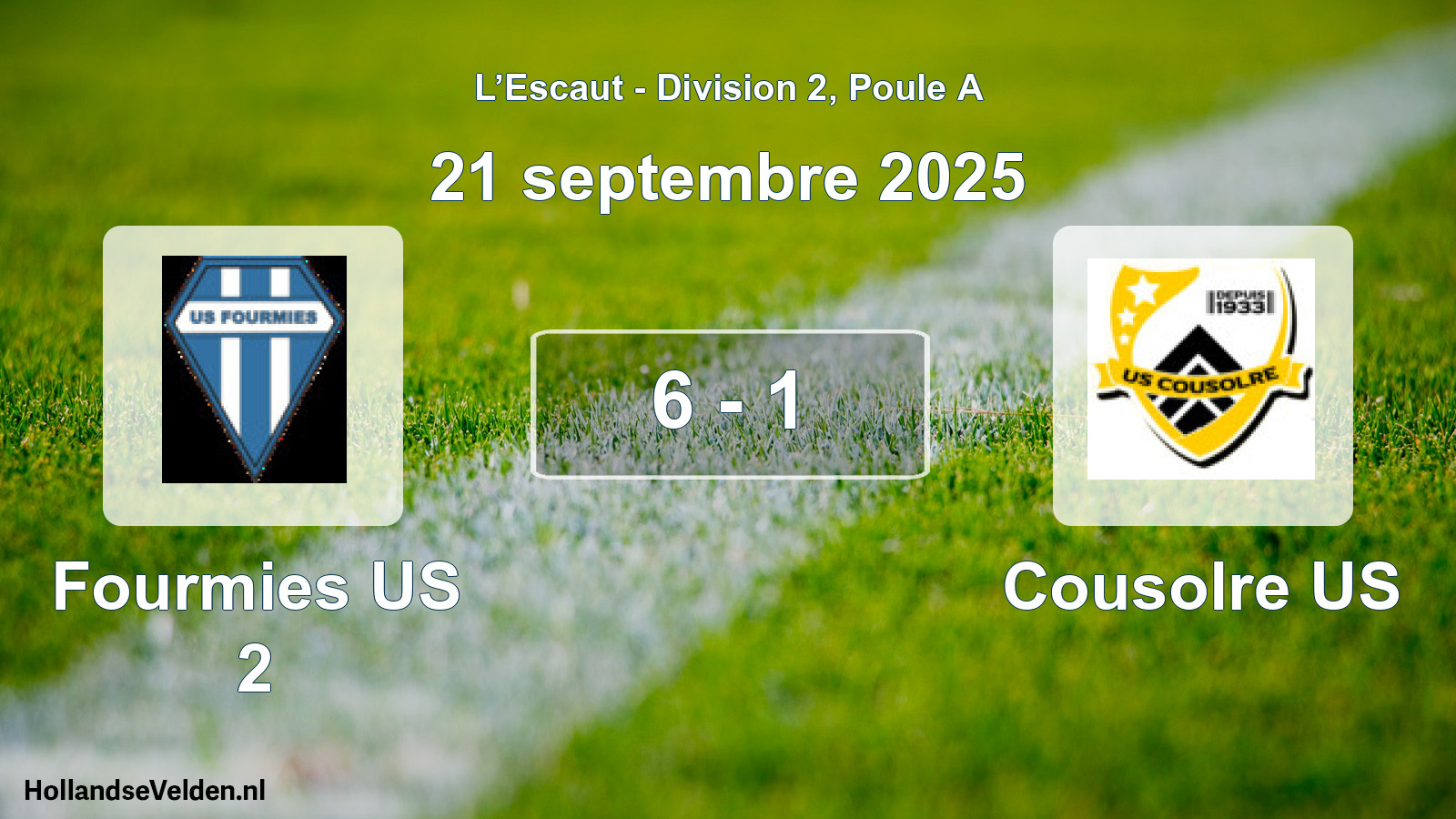 Match joué: Fourmies US 2 - Cousolre US 6 - 1 (21 septembre 2025)