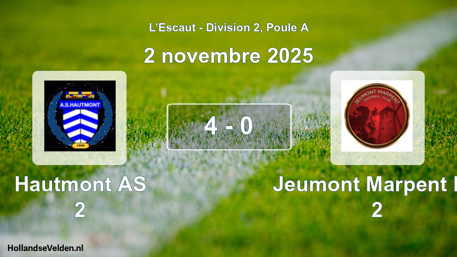 Match joué: Hautmont AS 2 - Jeumont Marpent FC 2 4 - 0 (2 novembre 2025)