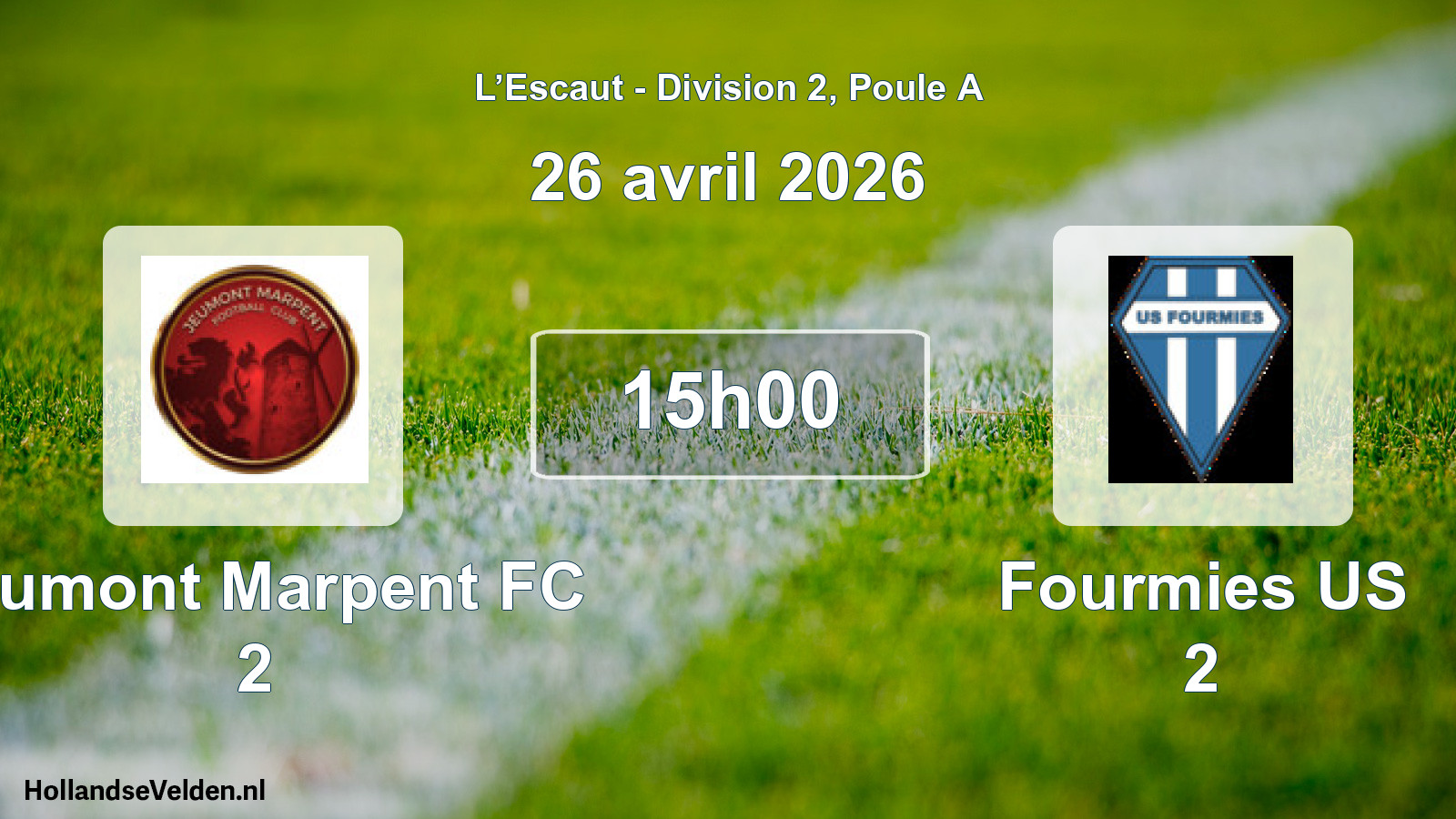 Match programmé: Jeumont Marpent FC 2 - Fourmies US 2 (26 avril 2026)