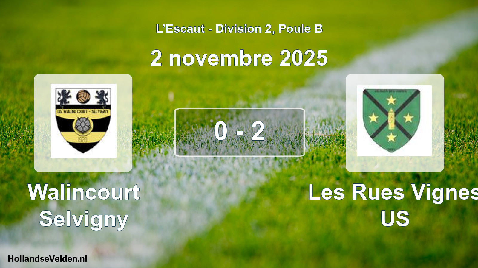 Match joué: Walincourt Selvigny - Les Rues Vignes US 0 - 2 (2 novembre 2025)