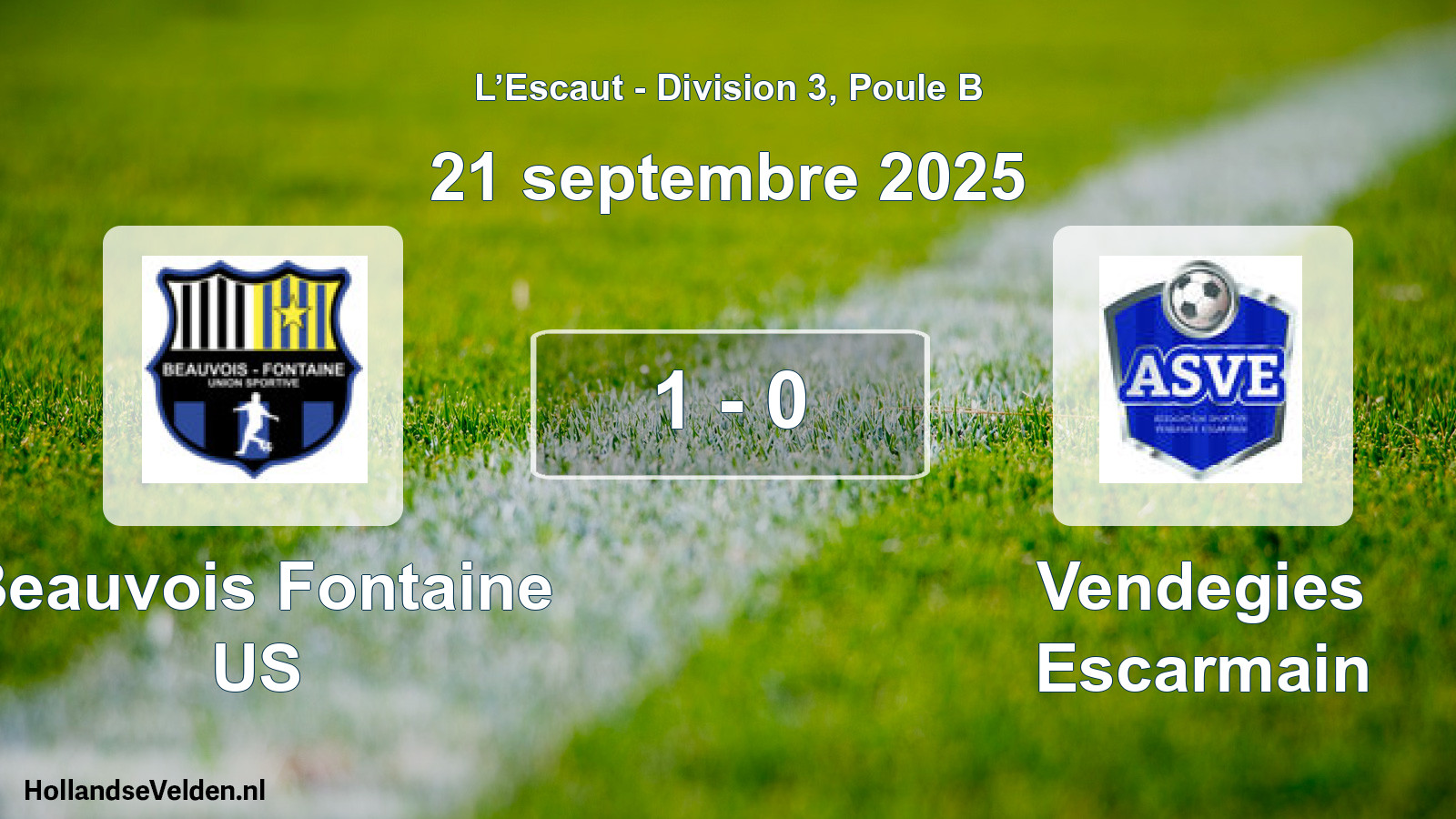 Match joué: Beauvois Fontaine US - Vendegies Escarmain 1 - 0 (21 septembre 2025)