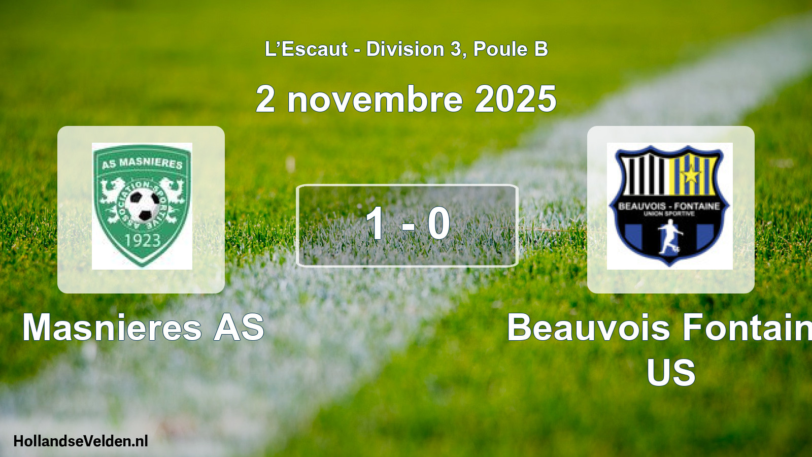 Match joué: Masnieres AS - Beauvois Fontaine US 1 - 0 (2 novembre 2025)