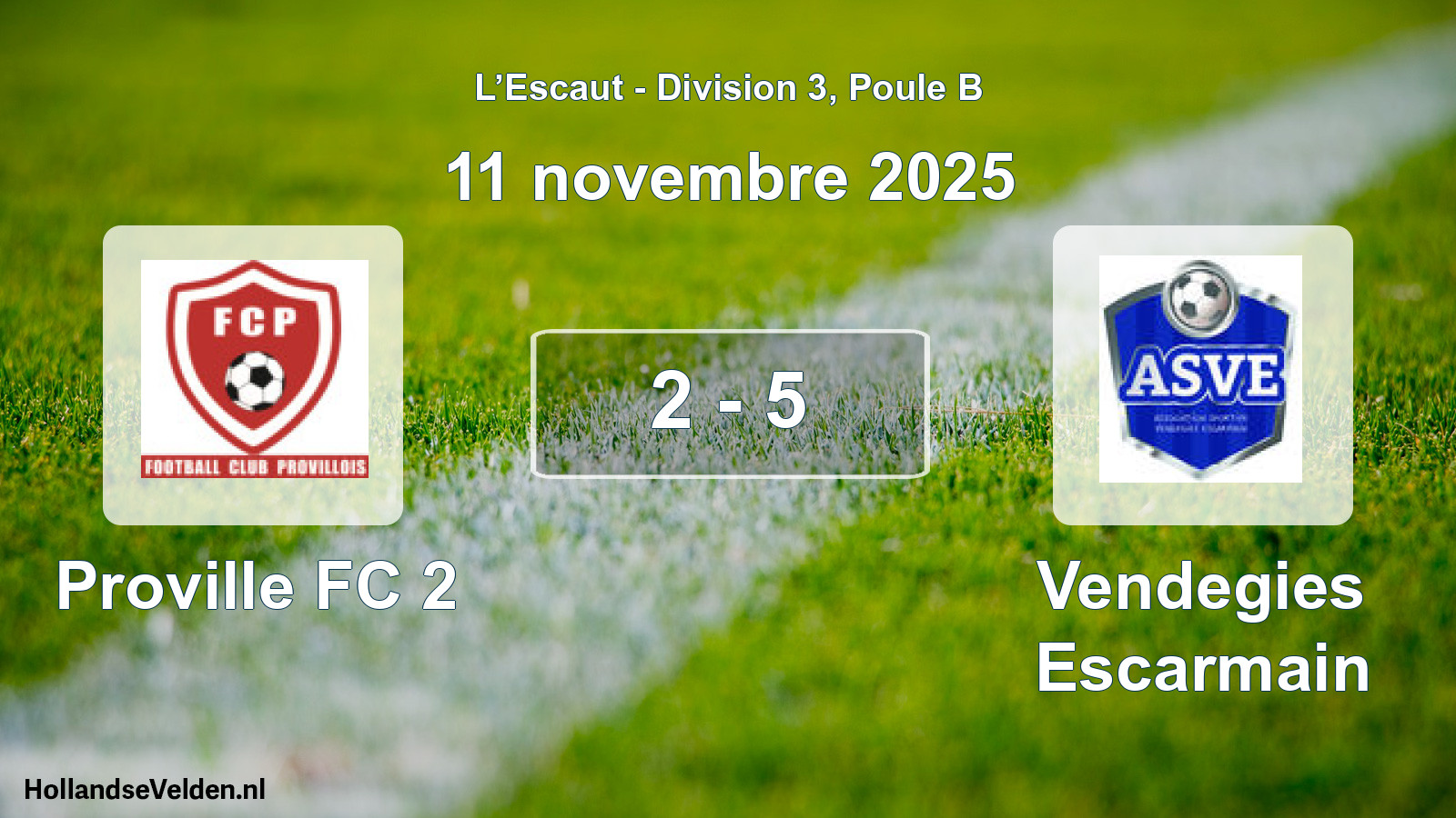 Match joué: Proville FC 2 - Vendegies Escarmain 2 - 5 (11 novembre 2025)