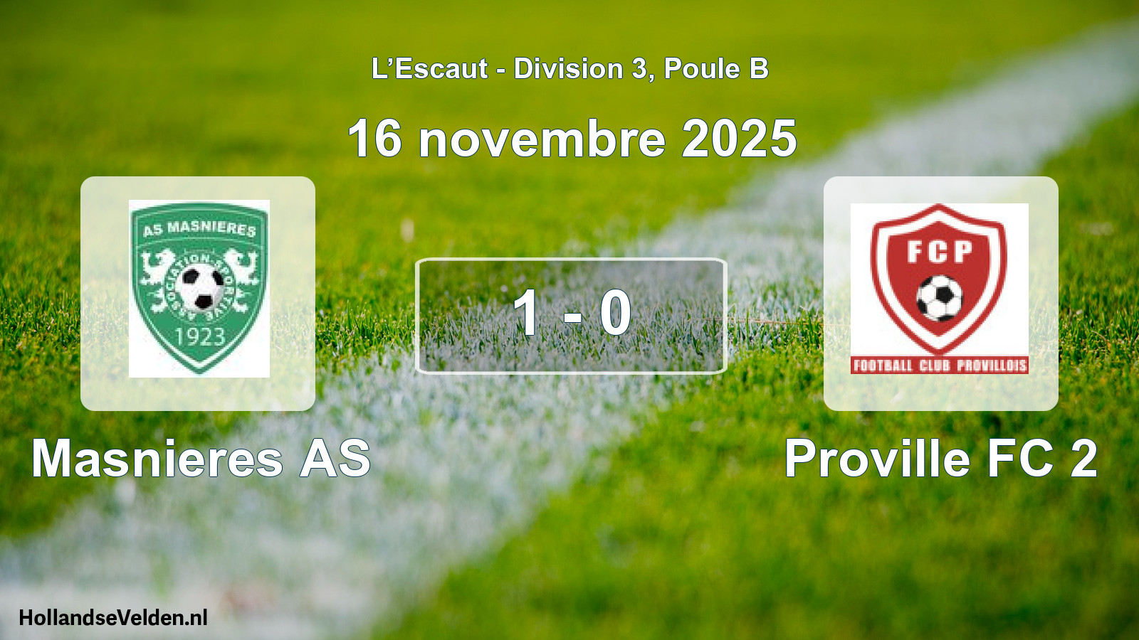 Match joué: Masnieres AS - Proville FC 2 1 - 0 (16 novembre 2025)
