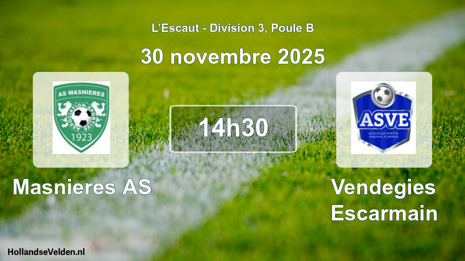Match programmé: Masnieres AS - Vendegies Escarmain (30 novembre 2025)