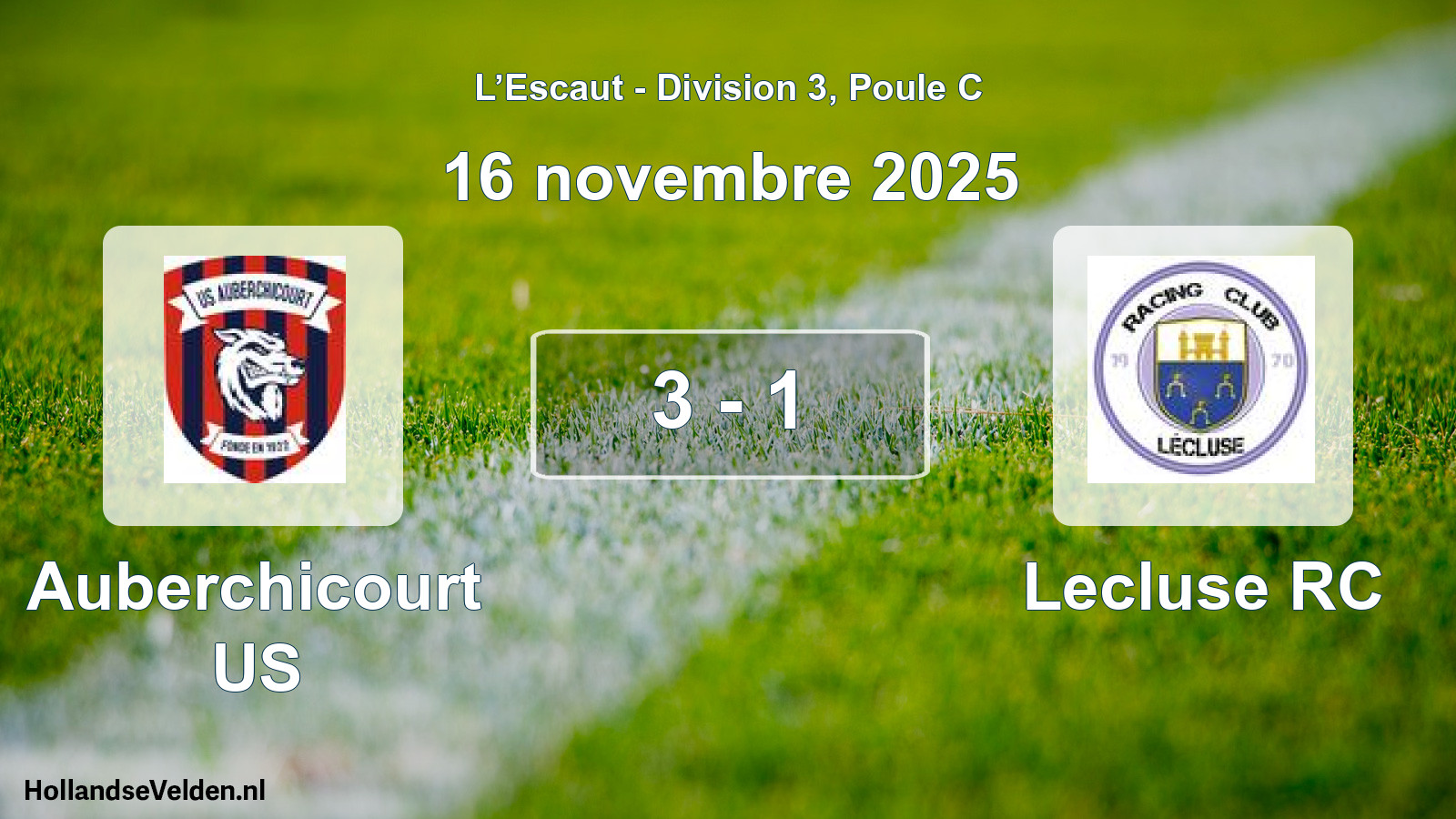 Match joué: Auberchicourt US - Lecluse RC 3 - 1 (16 novembre 2025)