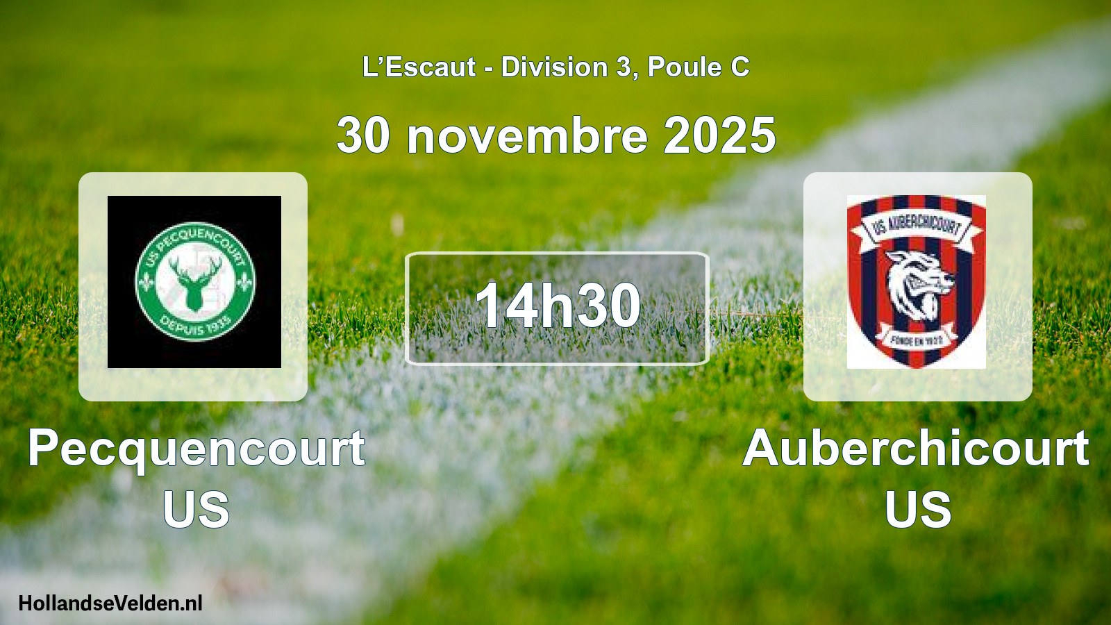 Match programmé: Pecquencourt US - Auberchicourt US (30 novembre 2025)