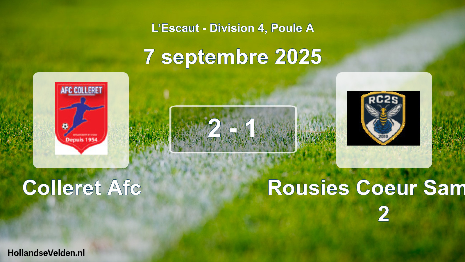 Match joué: Colleret Afc - Rousies Coeur Sambre 2 2 - 1 (7 septembre 2025)