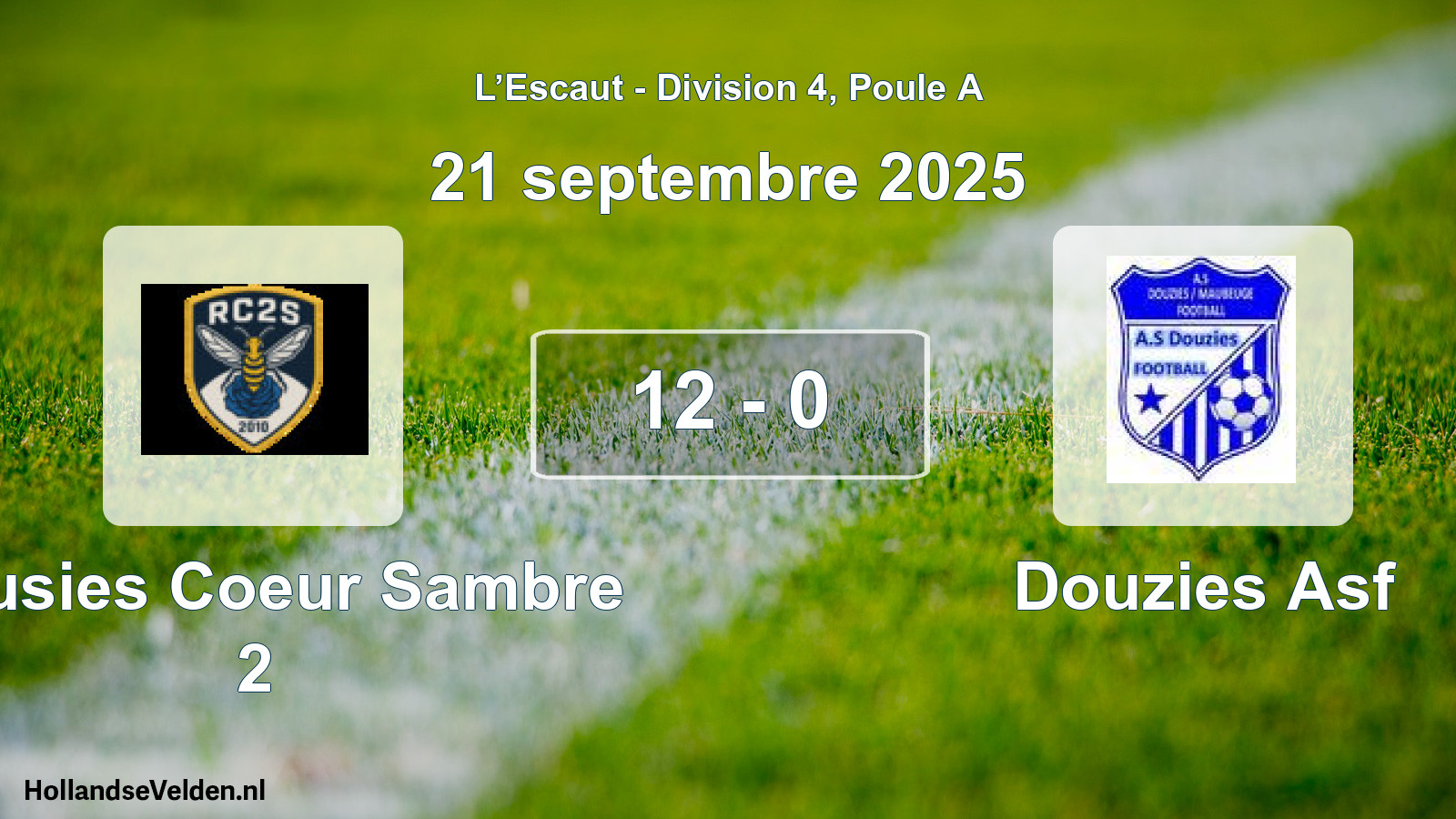Match joué: Rousies Coeur Sambre 2 - Douzies Asf 12 - 0 (21 septembre 2025)