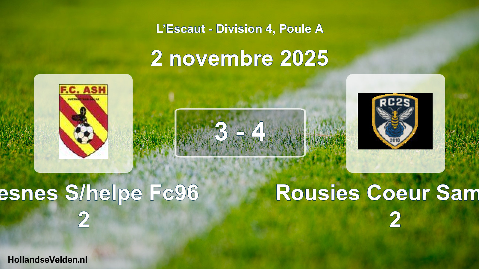 Gespeelde wedstrijd: Avesnes S/helpe Fc96 2 - Rousies Coeur Sambre 2 3 - 4 (2 november 2025)
