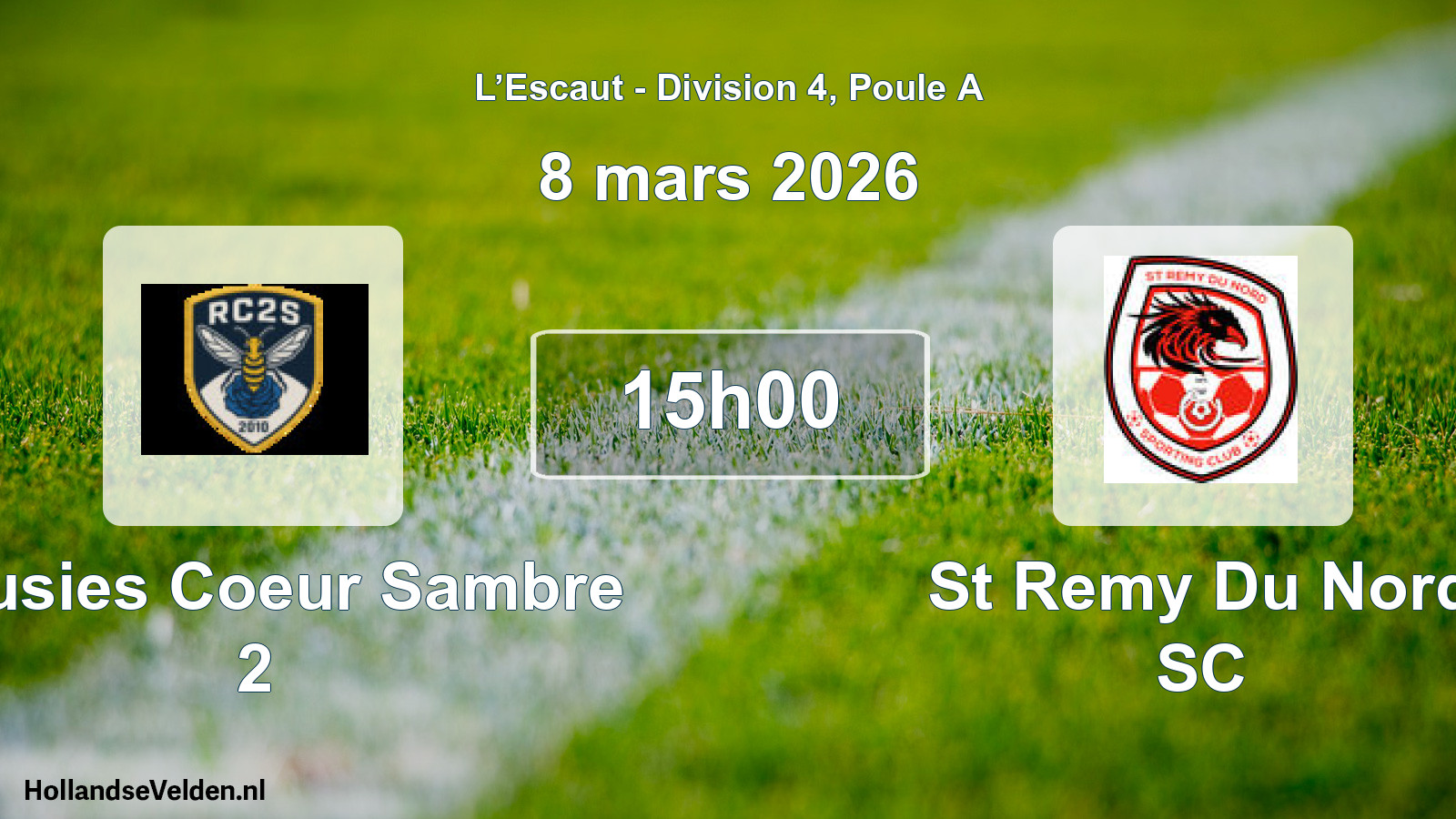 Match programmé: Rousies Coeur Sambre 2 - St Remy Du Nord SC (8 mars 2026)
