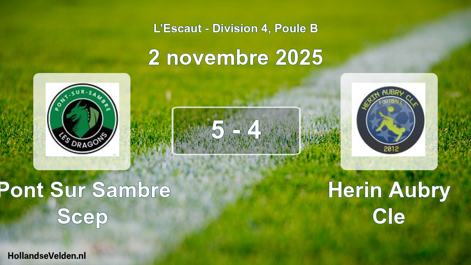Total number of matches played: Pont Sur Sambre Scep - Herin Aubry Cle 5 - 4 (2 November 2025)