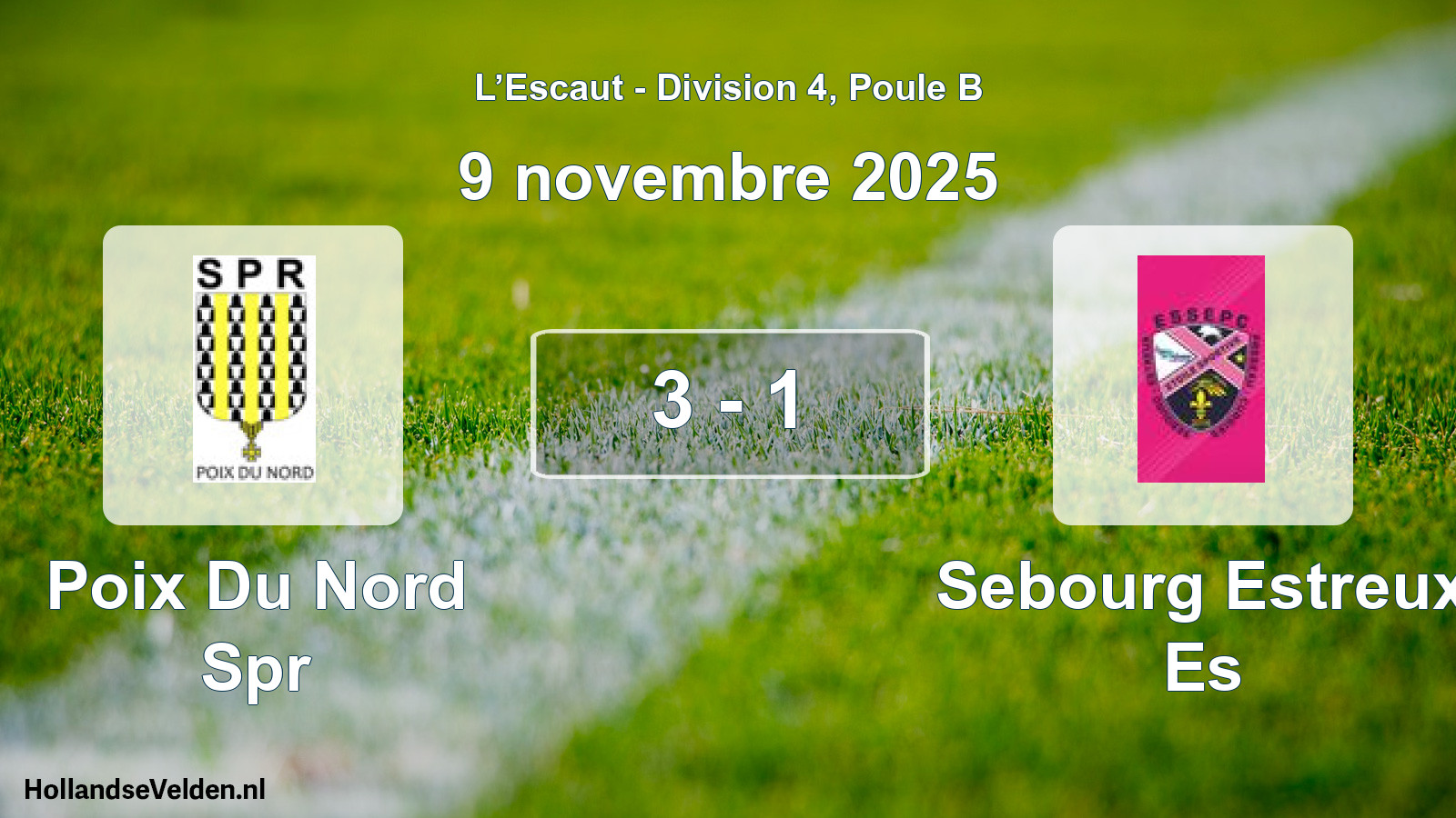 Total number of matches played: Poix Du Nord Spr - Sebourg Estreux Es 3 - 1 (9 November 2025)