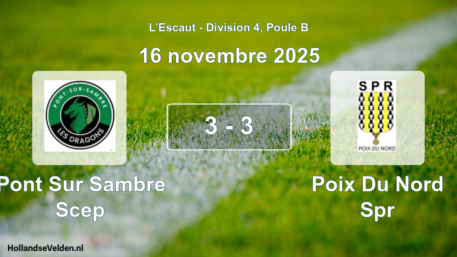 Match joué: Pont Sur Sambre Scep - Poix Du Nord Spr 3 - 3 (16 novembre 2025)